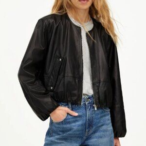 Madewell Black Lambskin Leather Bubble Sleeve Jacket Size Small NWOT